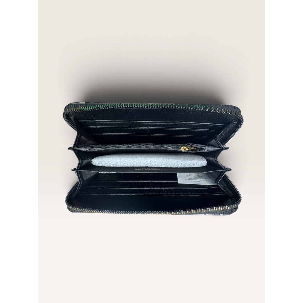 London Fog Adalia Signature Monogram Checked Zip Around Wristlet Wallet Black