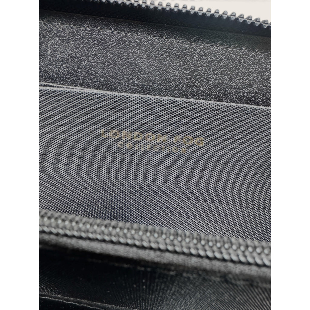 London Fog Adalia Signature Monogram Checked Zip Around Wristlet Wallet Black
