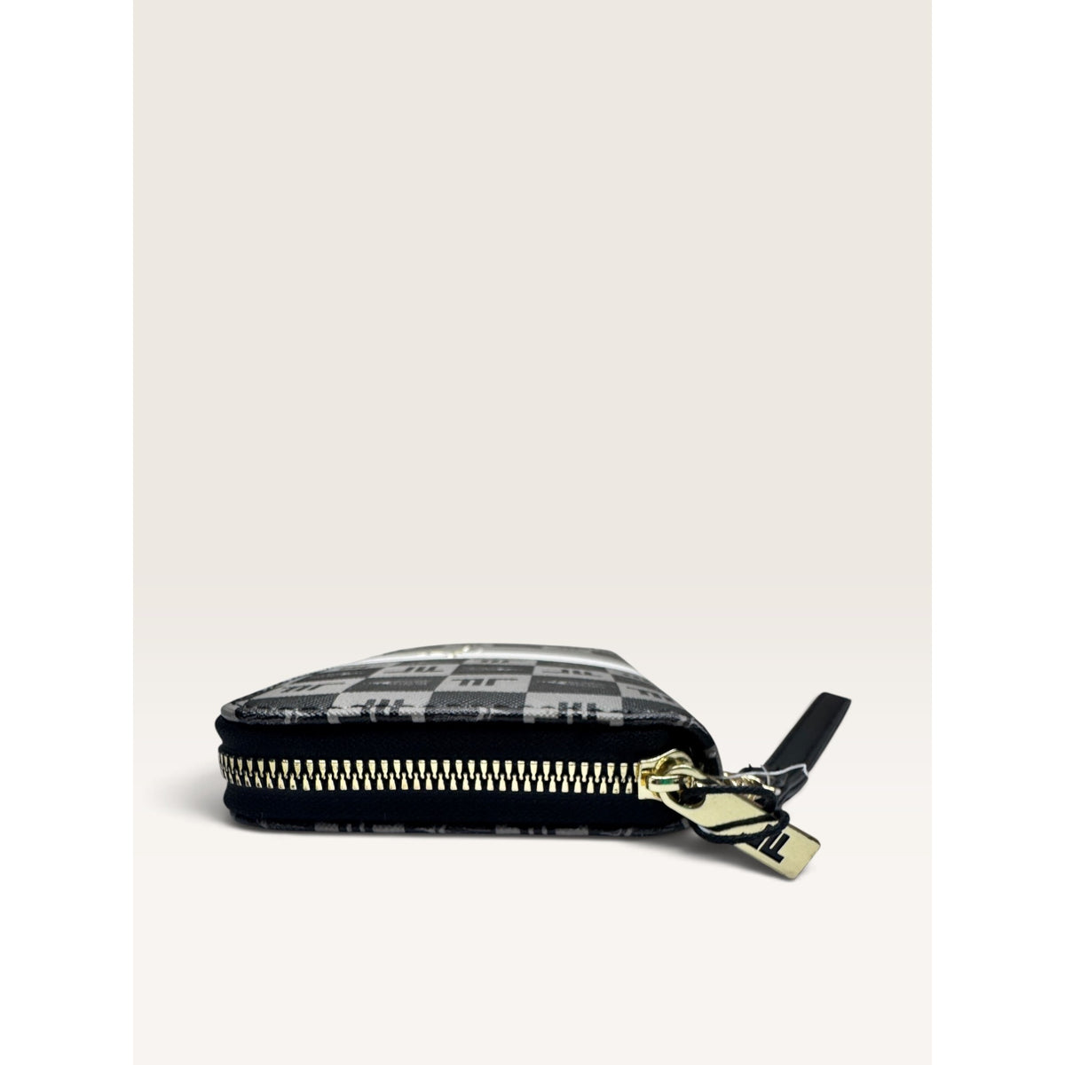 London Fog Adalia Signature Monogram Checked Zip Around Wristlet Wallet Black