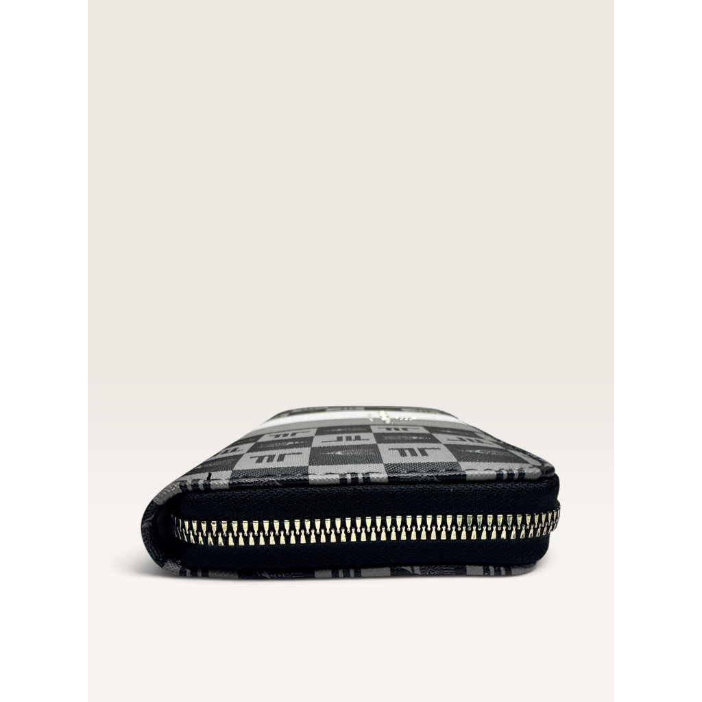 London Fog Adalia Signature Monogram Checked Zip Around Wristlet Wallet Black