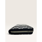 London Fog Adalia Signature Monogram Checked Zip Around Wristlet Wallet Black