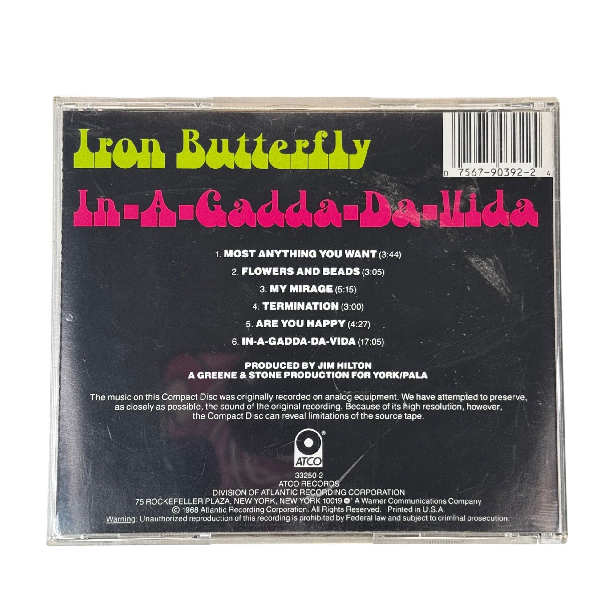 Iron Butterfly In-A-Gadda-Da-Vida CD 1968 ATCO Records Rock Album Vintage