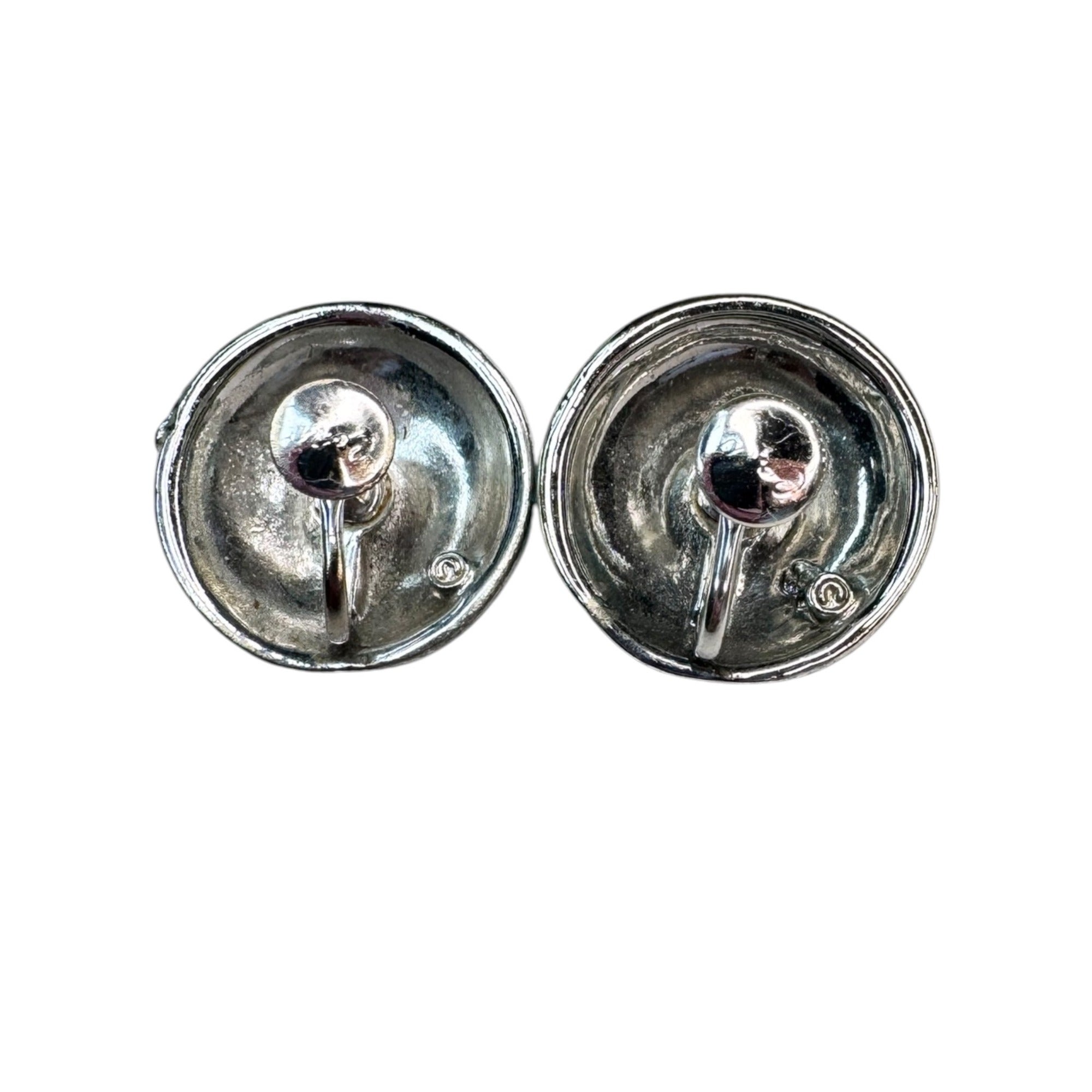 Coro teal enamel silver tone dome  screw back earrings vintage .89"