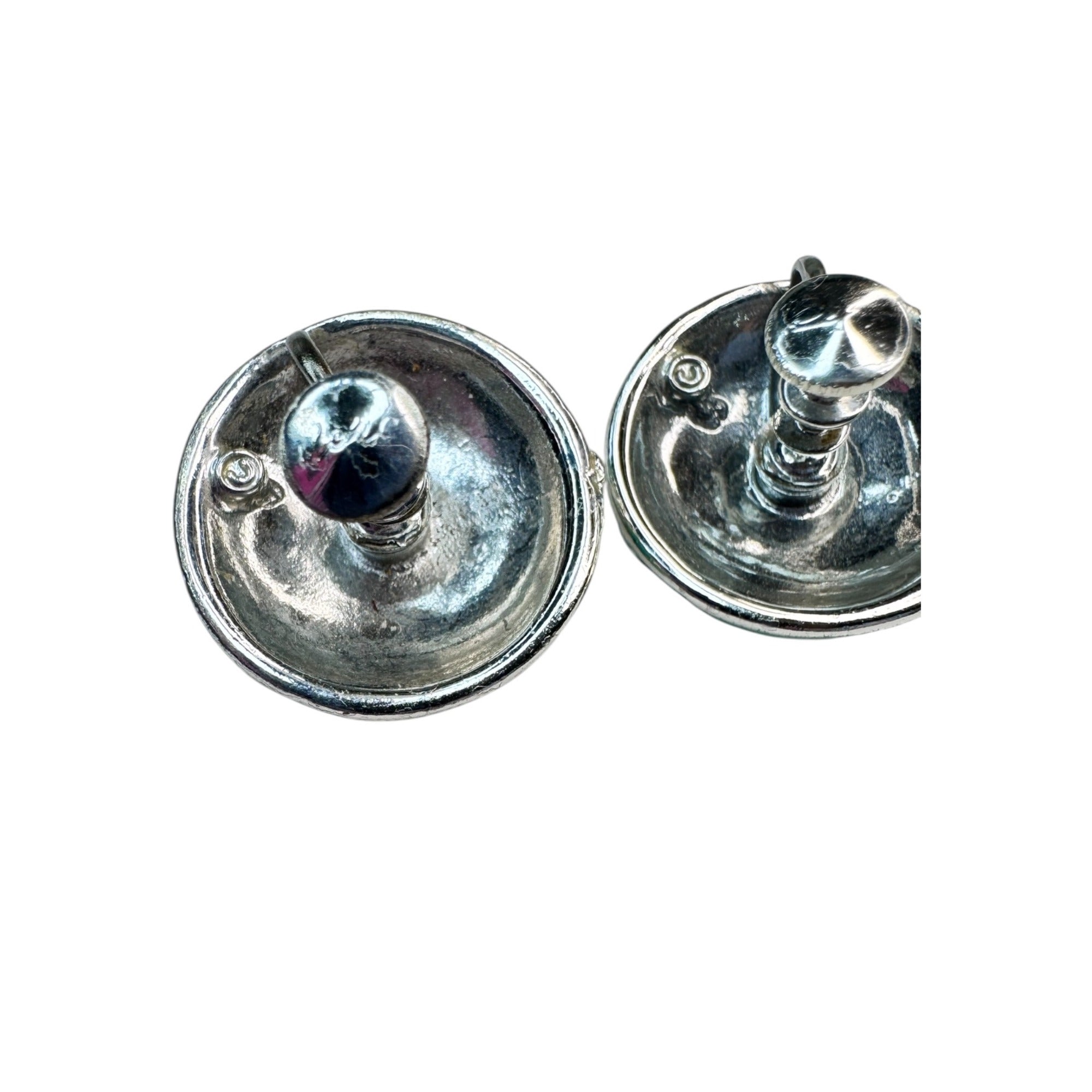 Coro teal enamel silver tone dome  screw back earrings vintage .89"