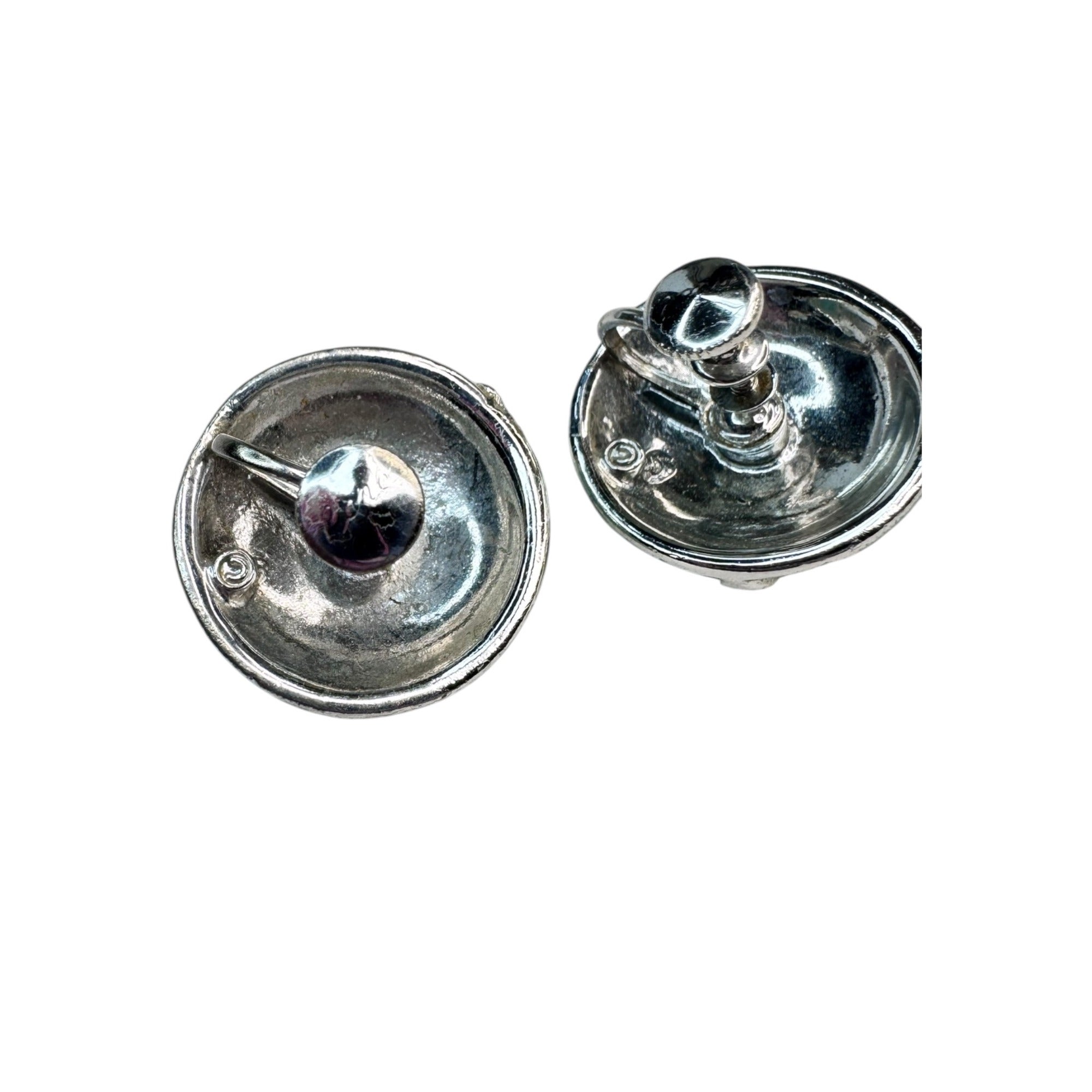 Coro teal enamel silver tone dome  screw back earrings vintage .89"