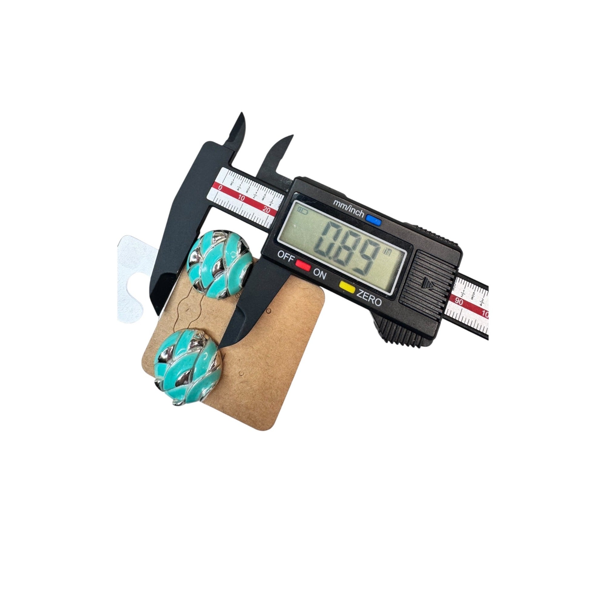 Coro teal enamel silver tone dome  screw back earrings vintage .89"