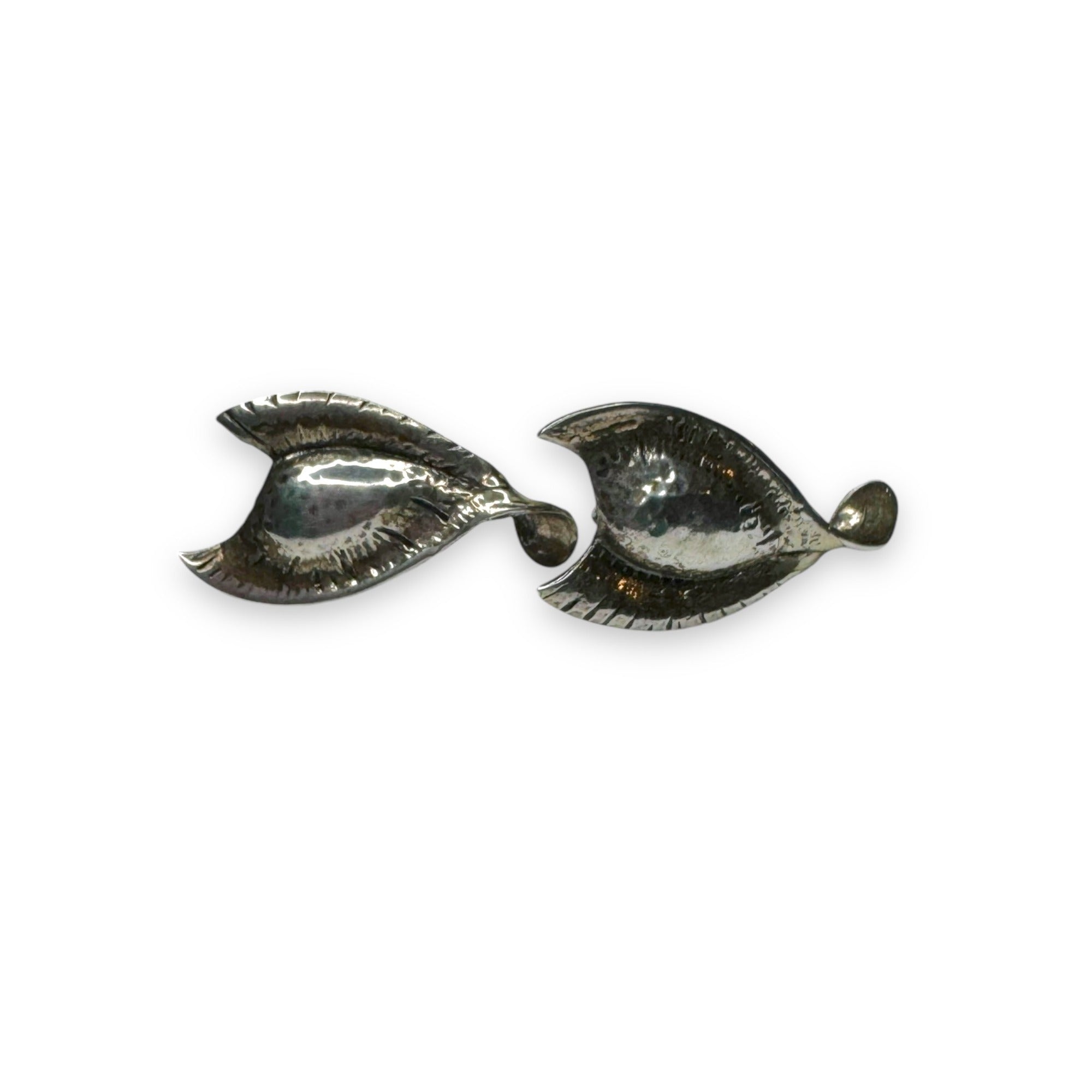 Vintage Jewelart Sterling Silver Abstract Leaf Screwback Earrings Mid Century