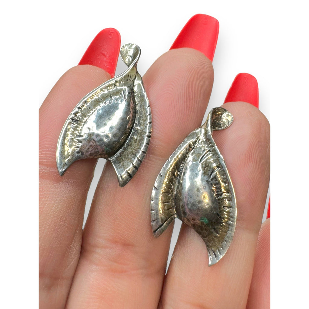 Vintage Jewelart Sterling Silver Abstract Leaf Screwback Earrings Mid Century