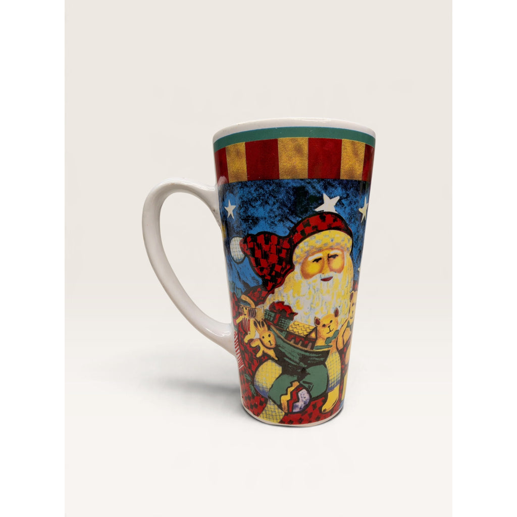 Christmas Santa Teddy Bear Night Sky Tall Stoneware Latte Mug 9 Inch