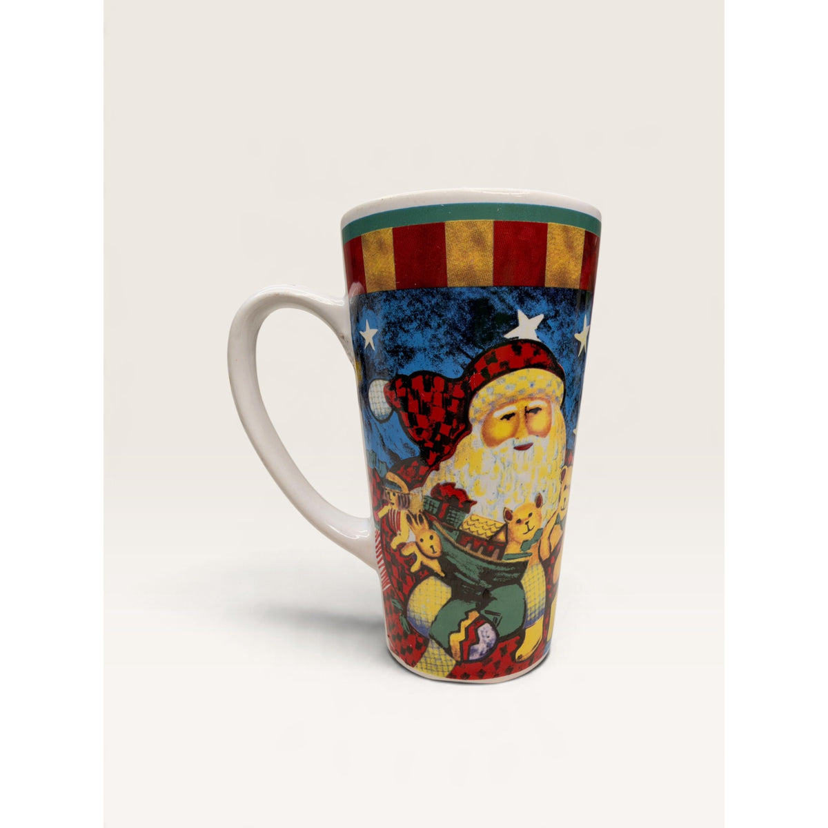 Christmas Santa Teddy Bear Night Sky Tall Stoneware Latte Mug 9 Inch