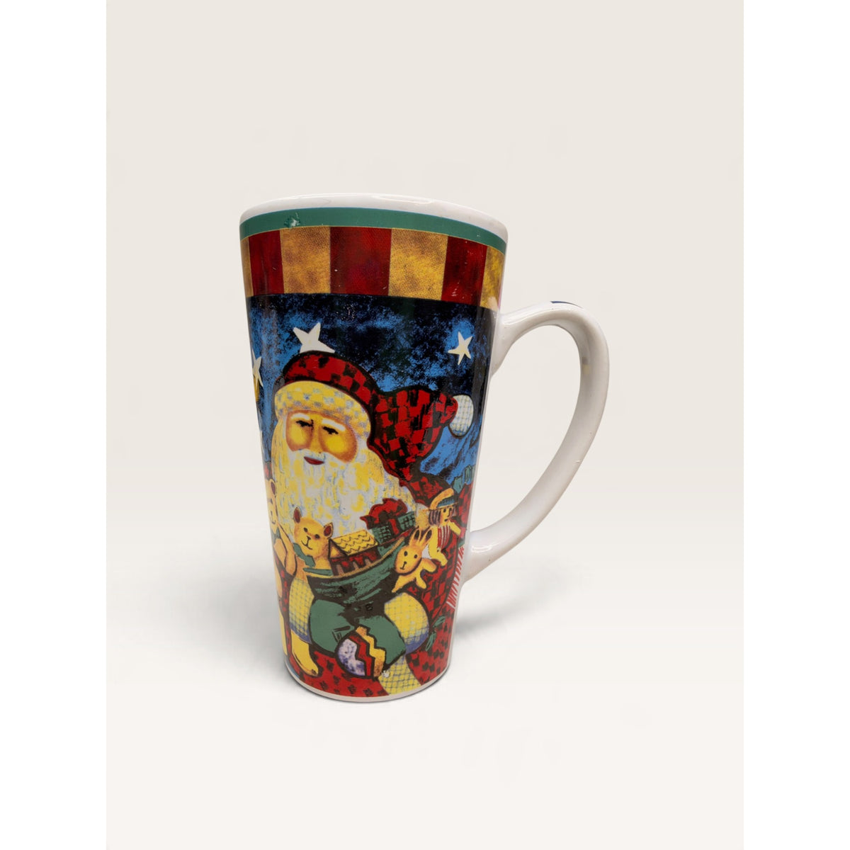 Christmas Santa Teddy Bear Night Sky Tall Stoneware Latte Mug 9 Inch