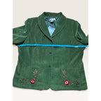 Susan Graver Womens 2X Faux Suede Embroidered Floral Blazer Jacket Olive Green