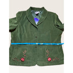 Susan Graver Womens 2X Faux Suede Embroidered Floral Blazer Jacket Olive Green