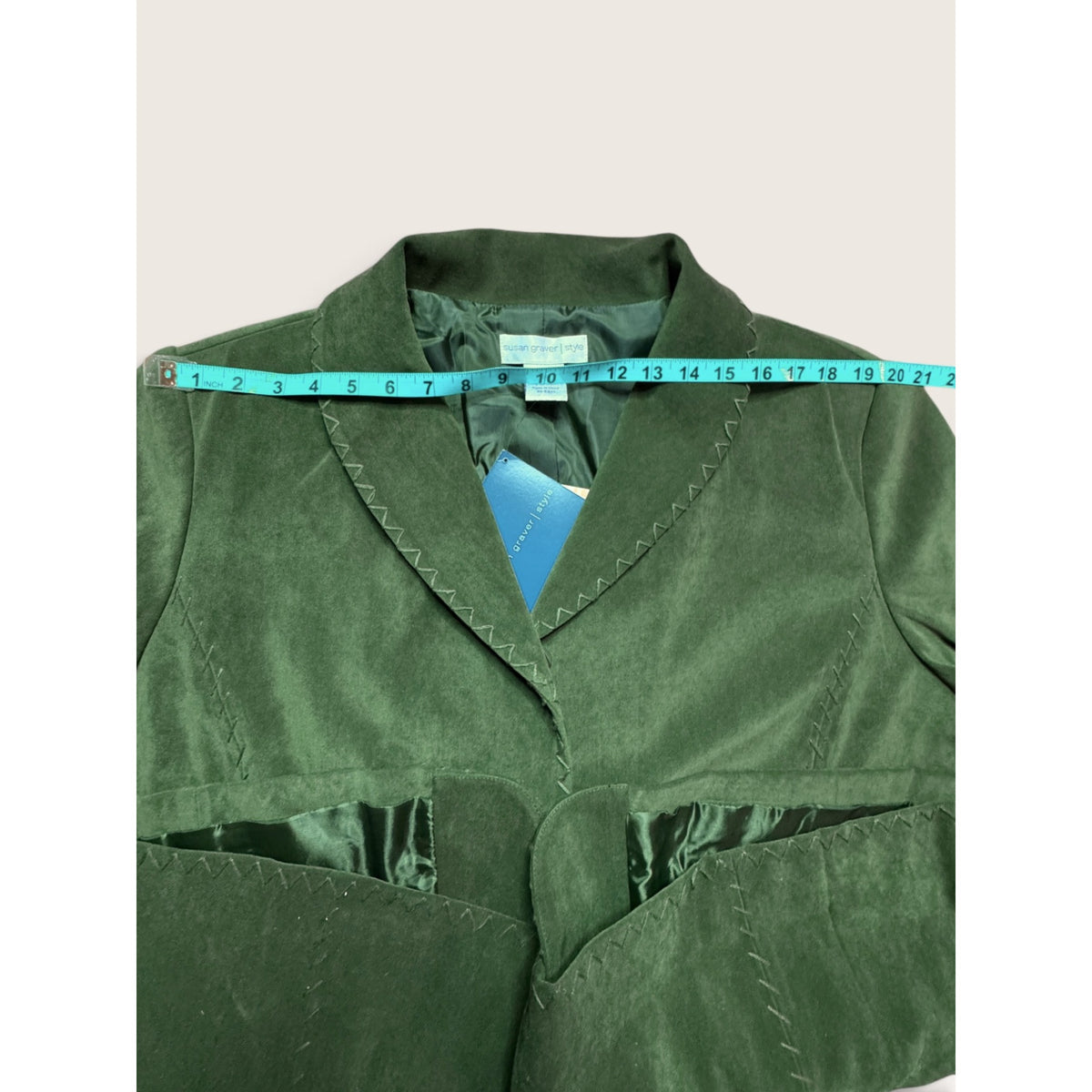 Susan Graver Womens 2X Faux Suede Embroidered Floral Blazer Jacket Olive Green