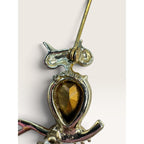 Dodds Vintage 1970s Gold Tone Amber Rhinestone Pear Body Owl Brooch 1.29"