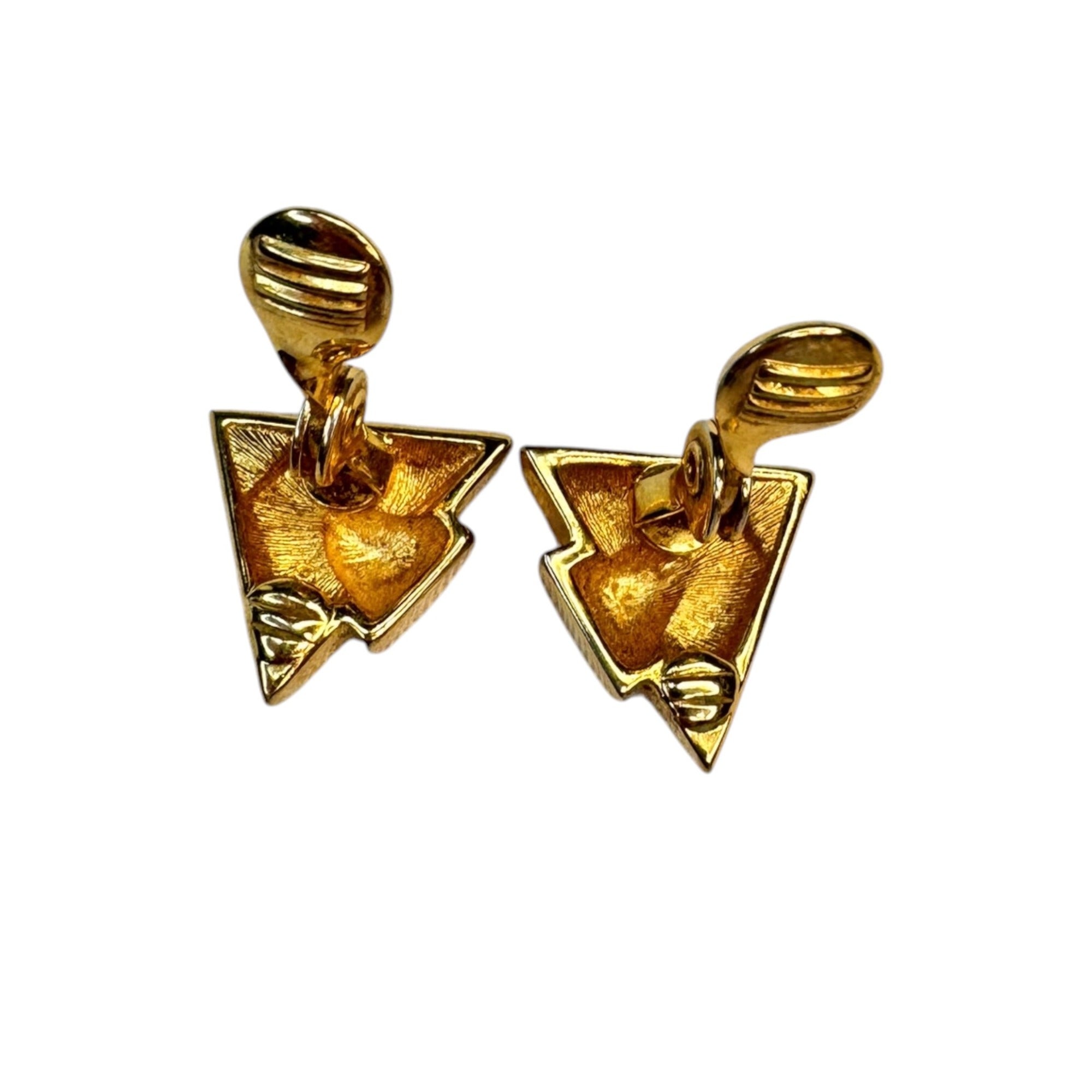 Monet gold tone crystal triangle clip on earrings vintage .77"