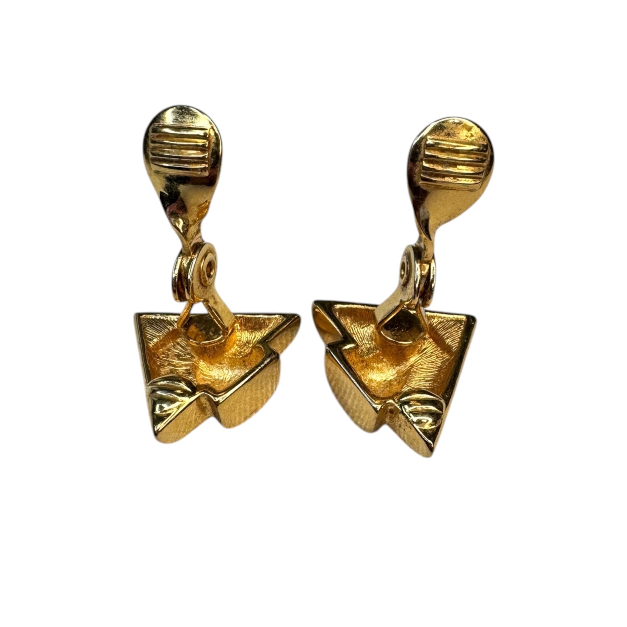 Monet gold tone crystal triangle clip on earrings vintage .77"