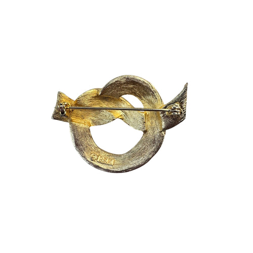BSK Gold Tone Circle PretzelTwist Brooch Textured Modernist 1.9 Inch Vintage