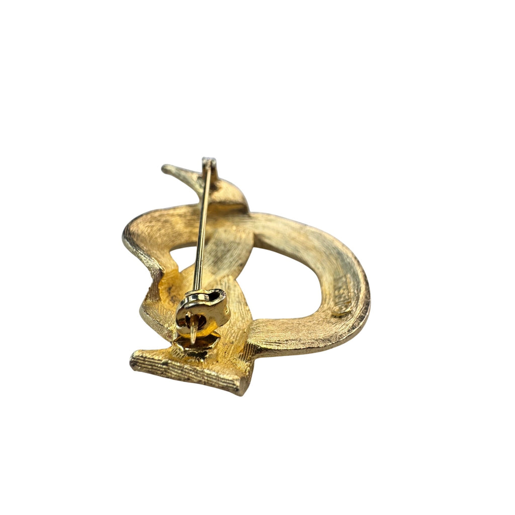 BSK Gold Tone Circle PretzelTwist Brooch Textured Modernist 1.9 Inch Vintage