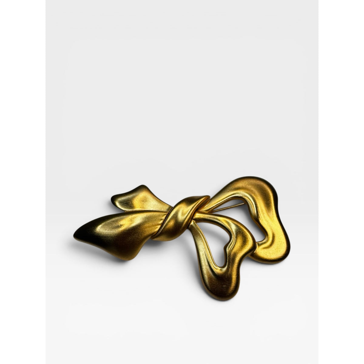 Monet Gold Tone Abstract Bow Brooch Modernist Ribbon Pin Signed 1980s