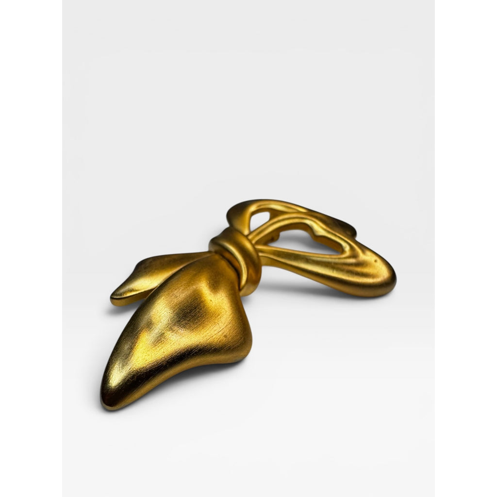 Monet Gold Tone Abstract Bow Brooch Modernist Ribbon Pin Signed 1980s