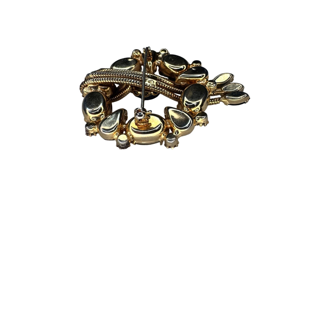 Alice Caviness Hematite Glass Crystal Brooch Gold Tone 1960s Vintage