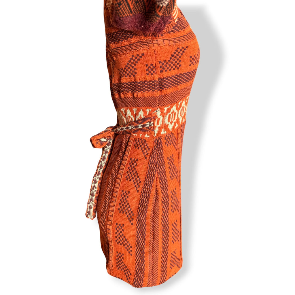 Free People Orange Knit Boho Sweater Dress XS Bell Sleeves Tie Back V Neck