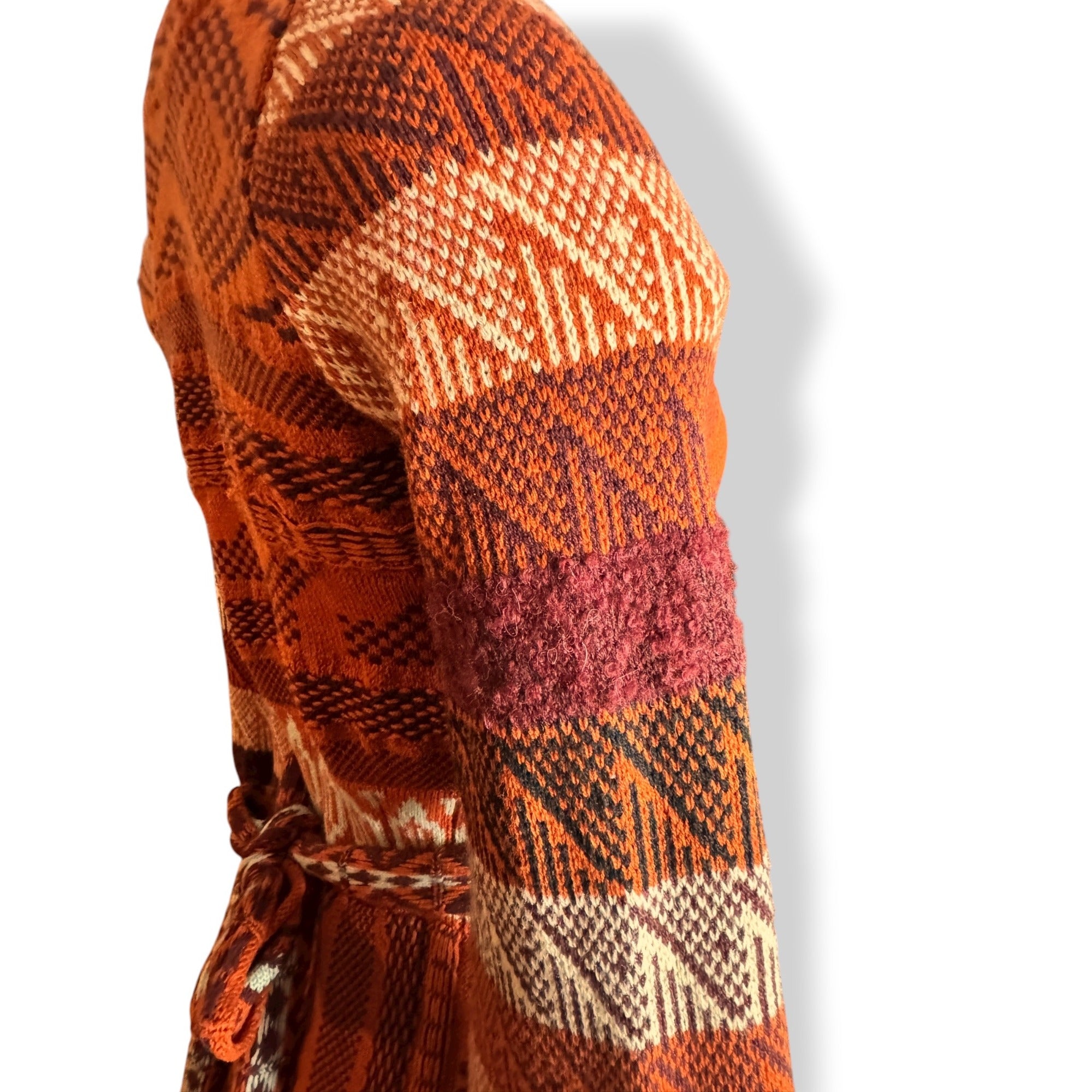 Free People Orange Knit Boho Sweater Dress XS Bell Sleeves Tie Back V Neck
