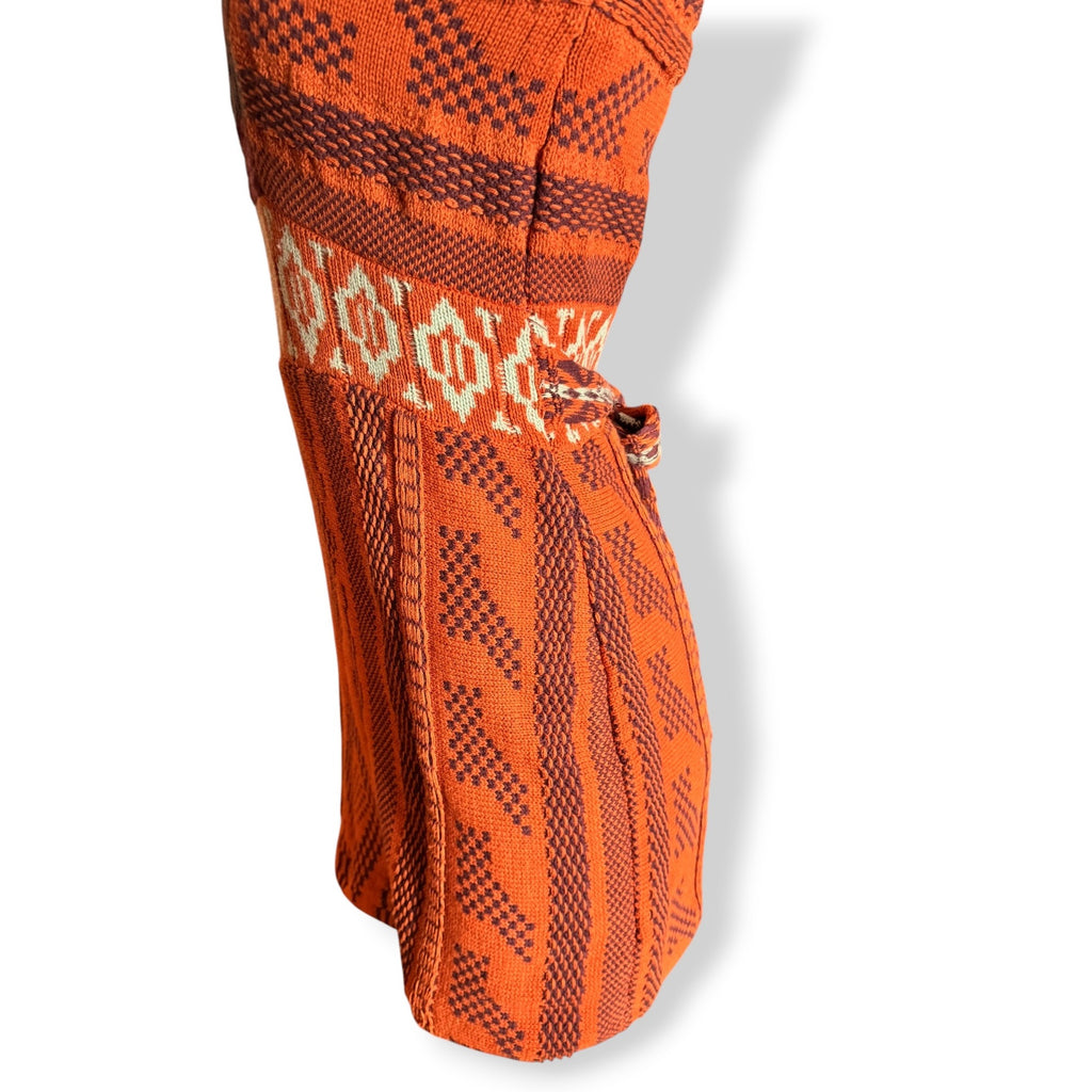 Free People Orange Knit Boho Sweater Dress XS Bell Sleeves Tie Back V Neck
