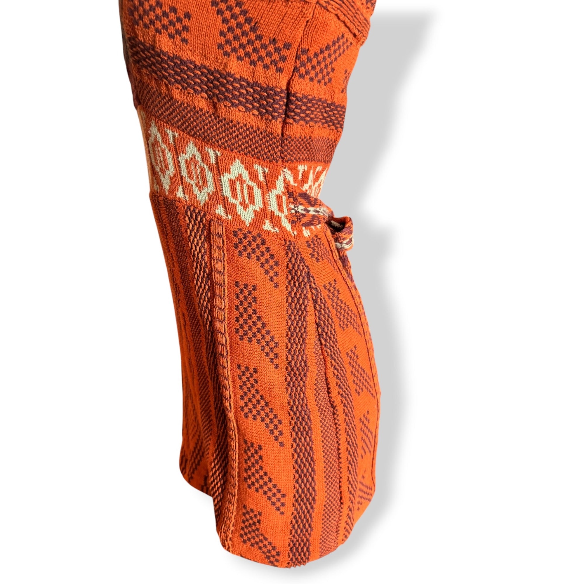 Free People Orange Knit Boho Sweater Dress XS Bell Sleeves Tie Back V Neck