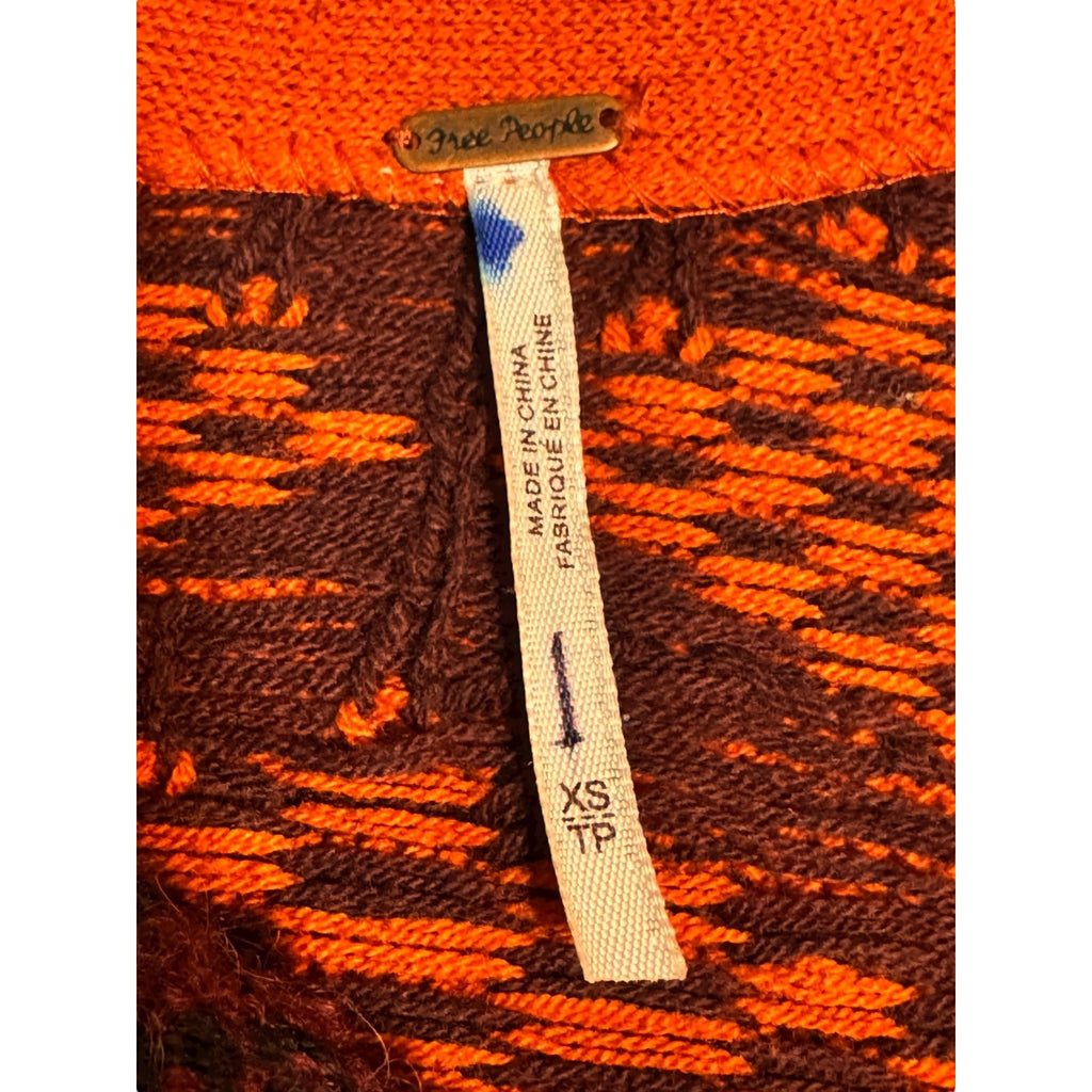 Free People Orange Knit Boho Sweater Dress XS Bell Sleeves Tie Back V Neck
