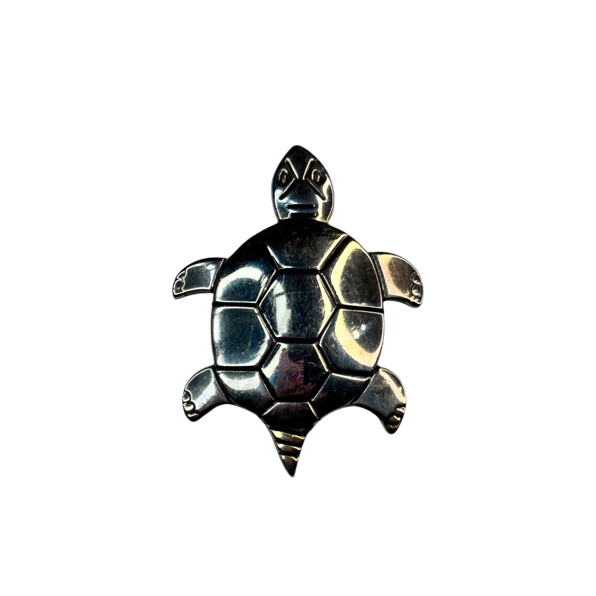 Unsigned Turtle Brooch Pendant Silver Tone Figural 2.18” Vintage