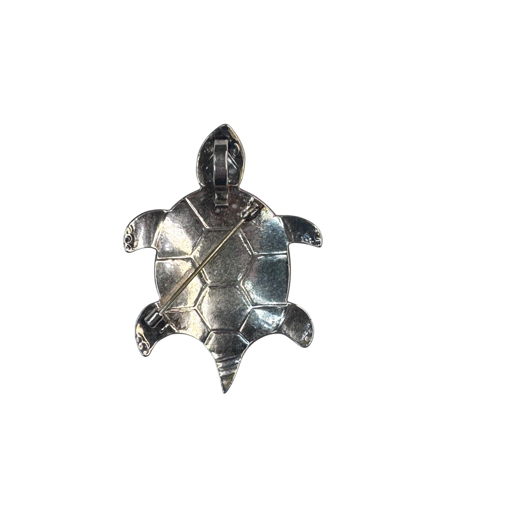 Unsigned Turtle Brooch Pendant Silver Tone Figural 2.18” Vintage