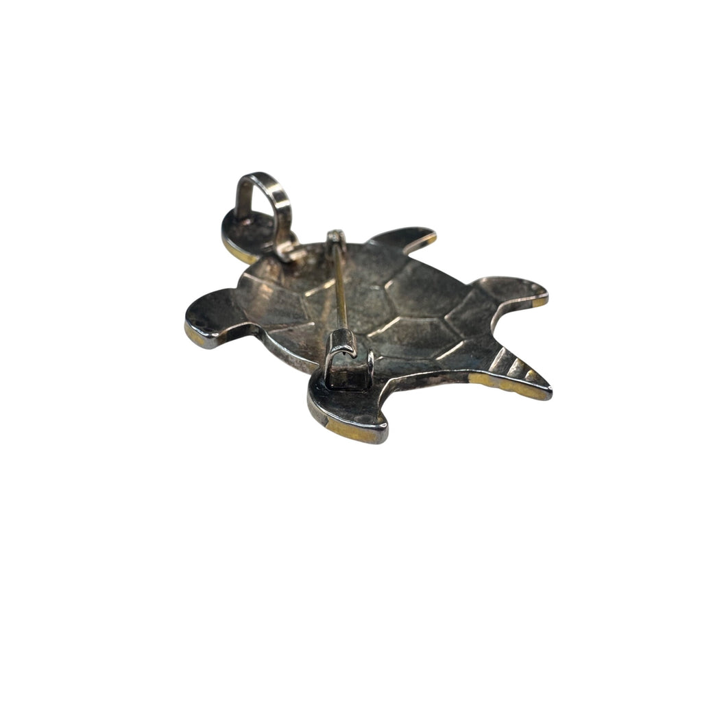 Unsigned Turtle Brooch Pendant Silver Tone Figural 2.18” Vintage