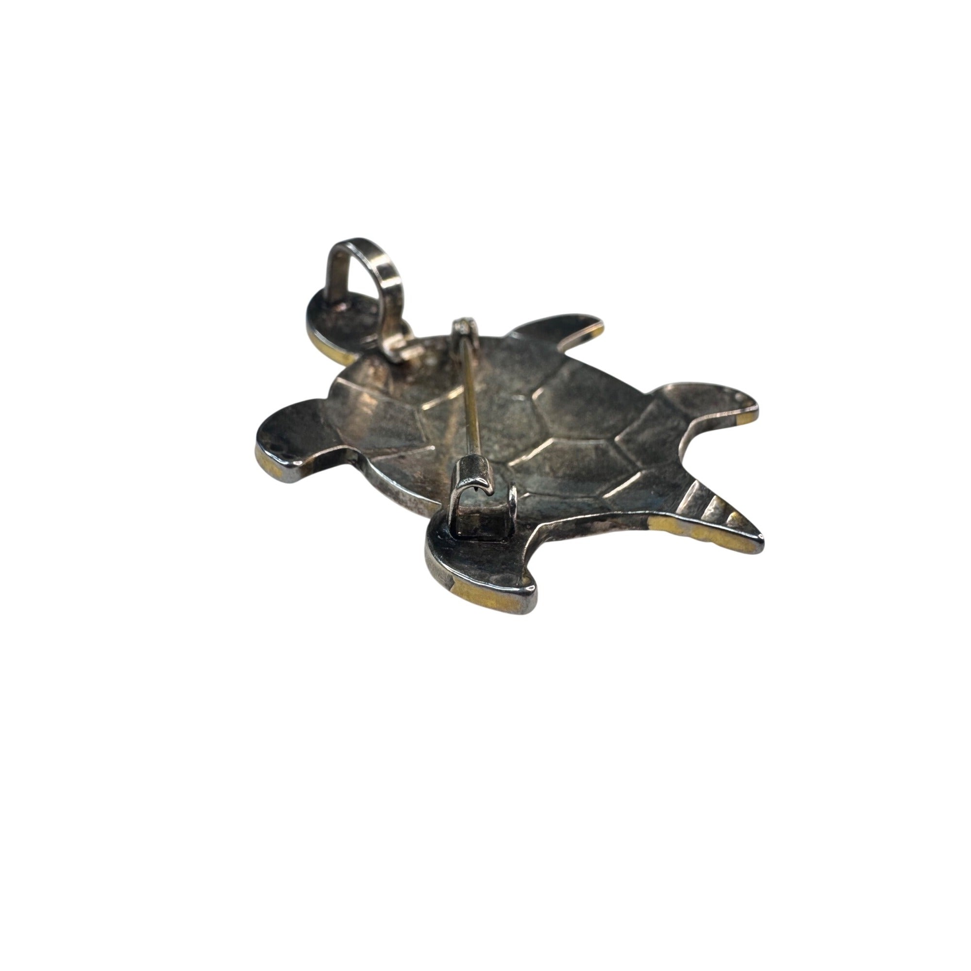 Unsigned Turtle Brooch Pendant Silver Tone Figural 2.18” Vintage
