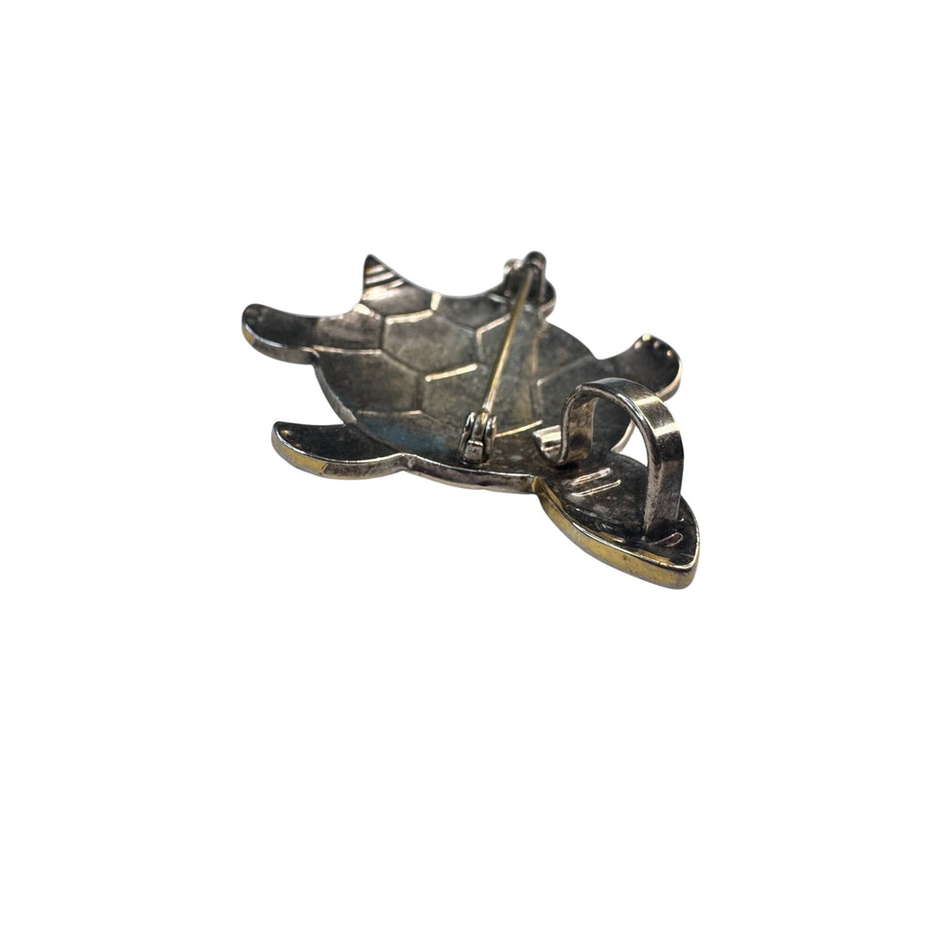 Unsigned Turtle Brooch Pendant Silver Tone Figural 2.18” Vintage