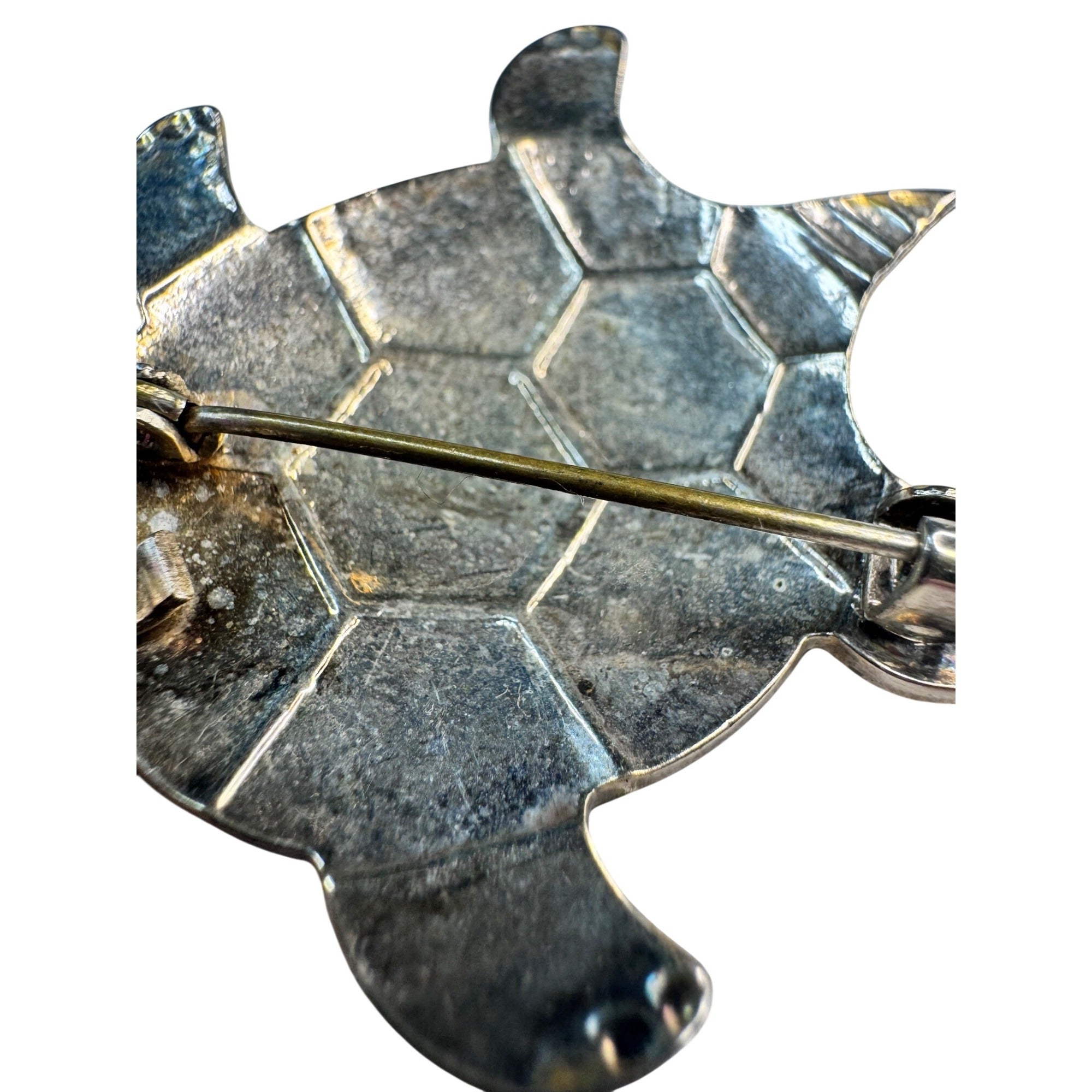 Unsigned Turtle Brooch Pendant Silver Tone Figural 2.18” Vintage