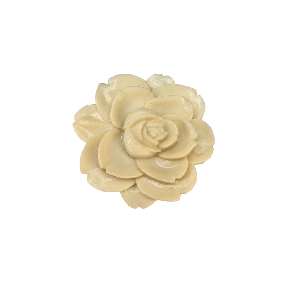 Carved Rose Brooch Cream Resin Floral Statement Unsigned Vintage