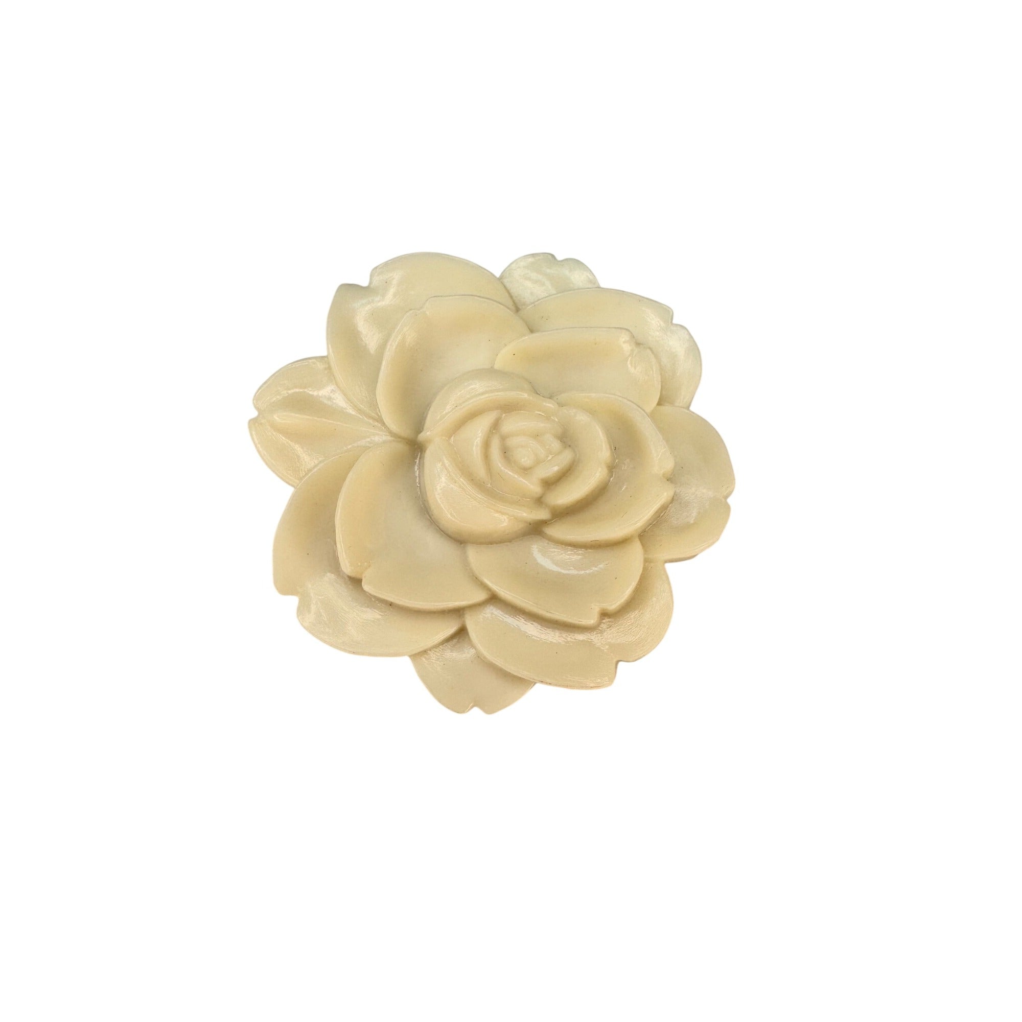 Carved Rose Brooch Cream Resin Floral Statement Unsigned Vintage
