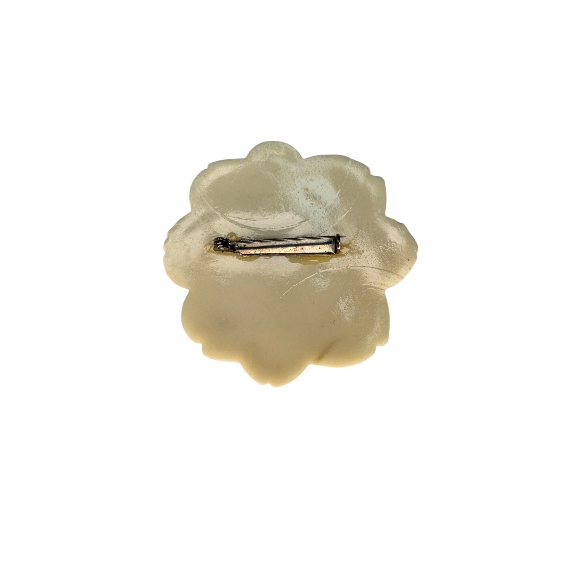 Carved Rose Brooch Cream Resin Floral Statement Unsigned Vintage