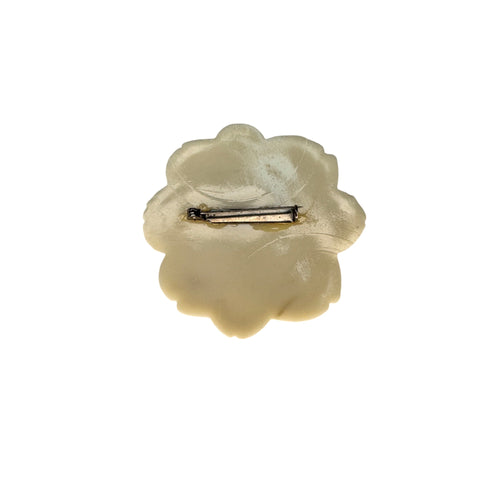 Carved Rose Brooch Cream Resin Floral Statement Unsigned Vintage