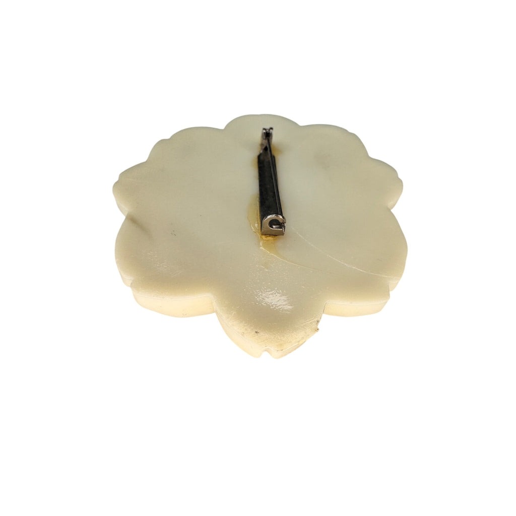 Carved Rose Brooch Cream Resin Floral Statement Unsigned Vintage