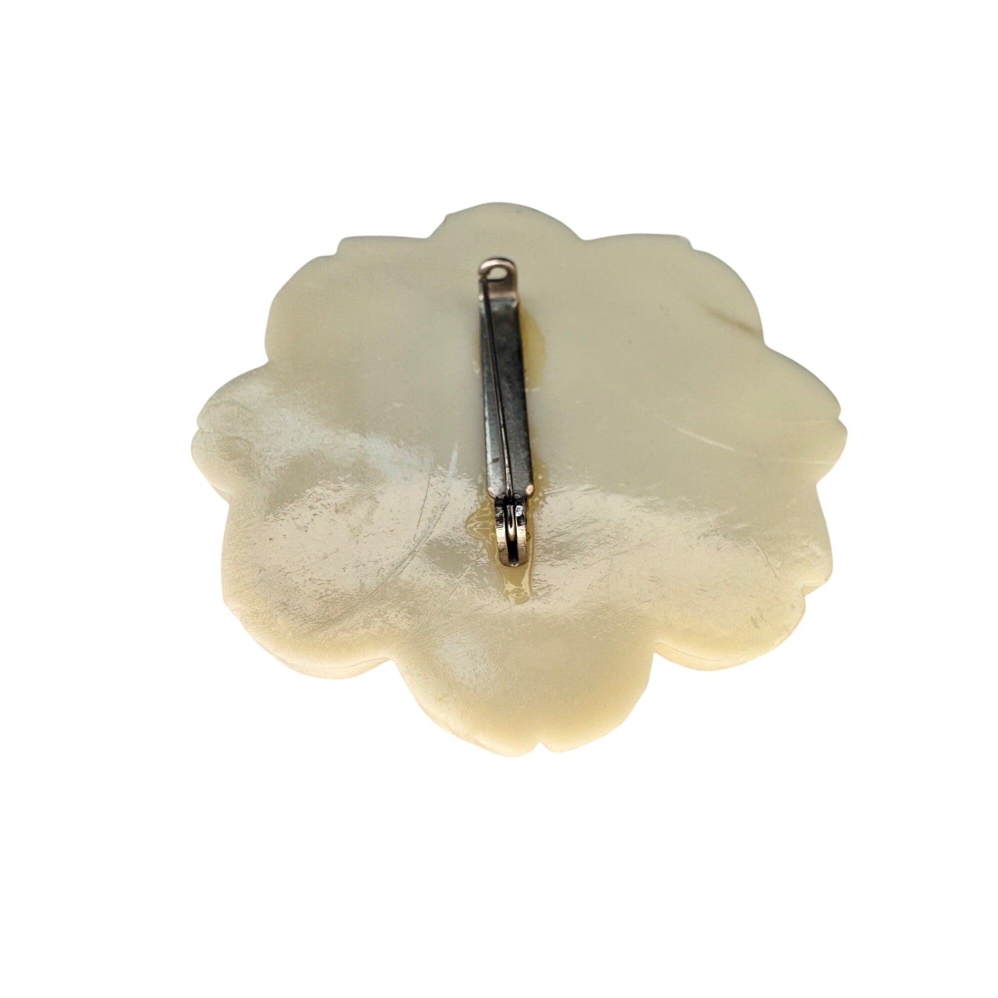 Carved Rose Brooch Cream Resin Floral Statement Unsigned Vintage