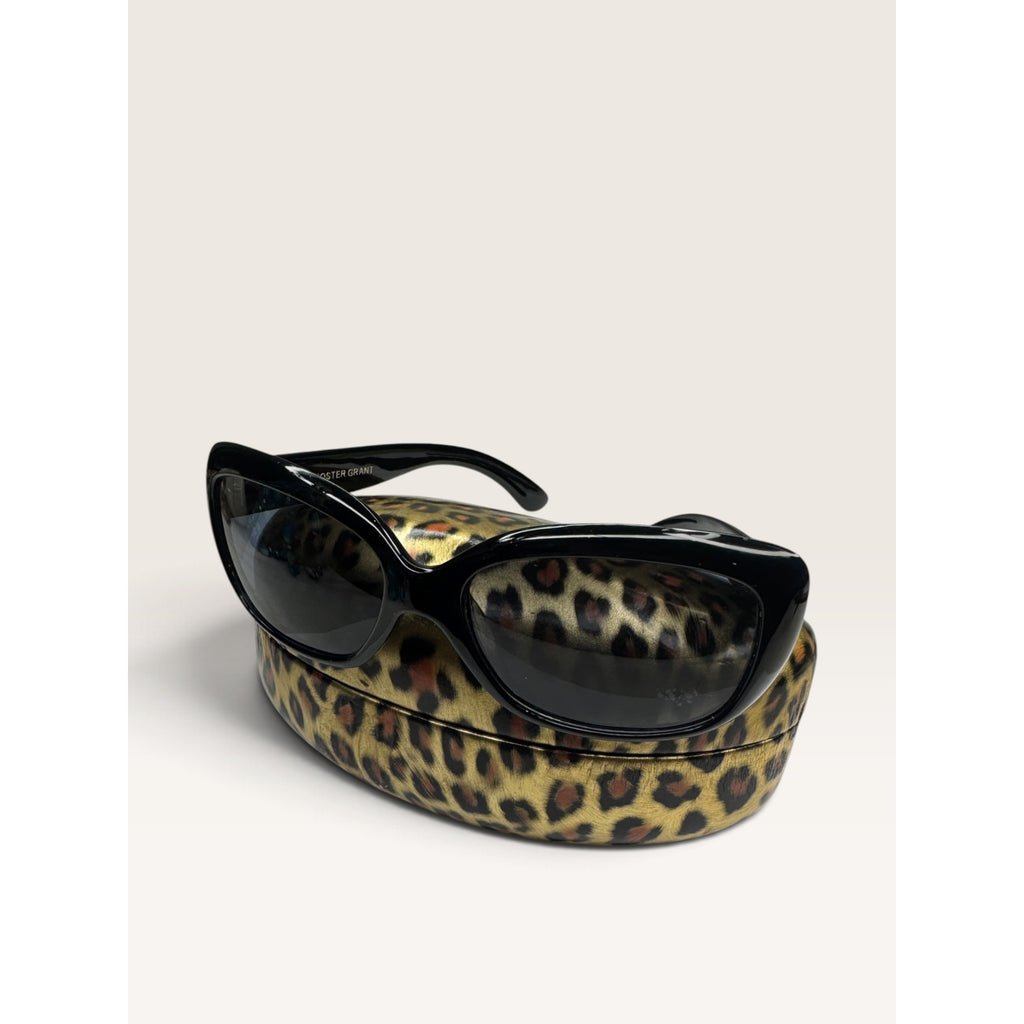 Foster Grant Flection Black Polarized Oval Cat Eye Sunglasses Leopard Case 48mm