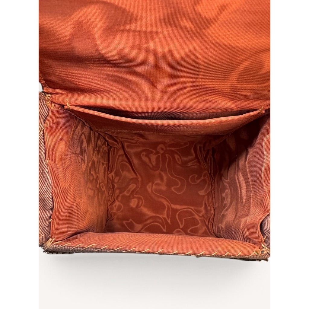 Vintage 60s Beaded Box Bag Milk Chocolate Brown Copper Bronze Bugle Beads Purse