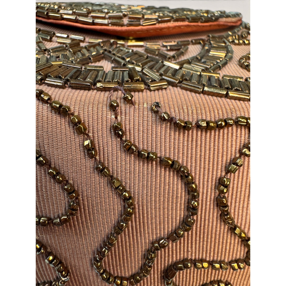 Vintage 60s Beaded Box Bag Milk Chocolate Brown Copper Bronze Bugle Beads Purse