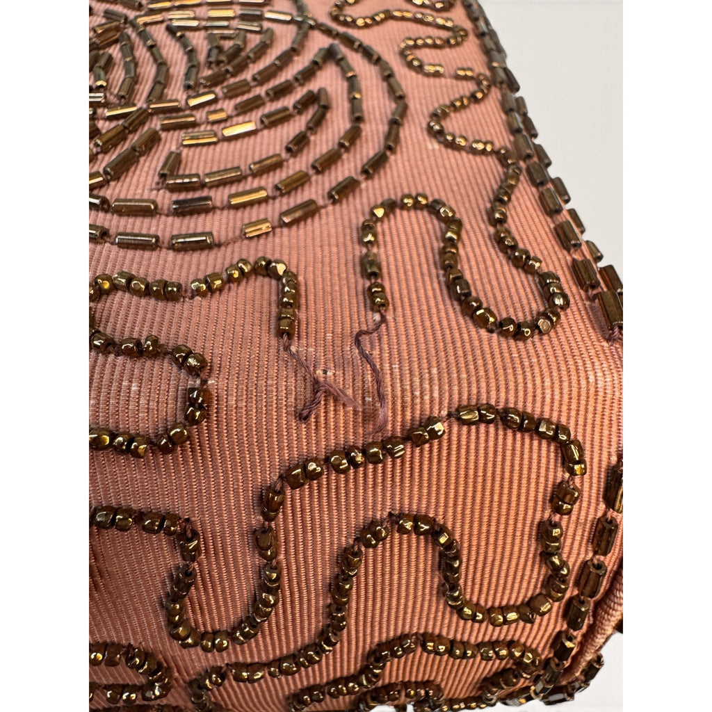 Vintage 60s Beaded Box Bag Milk Chocolate Brown Copper Bronze Bugle Beads Purse