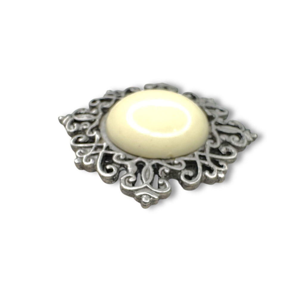 Kenneth Jay Lane Cream Acrylic Brooch Silver Tone KJL