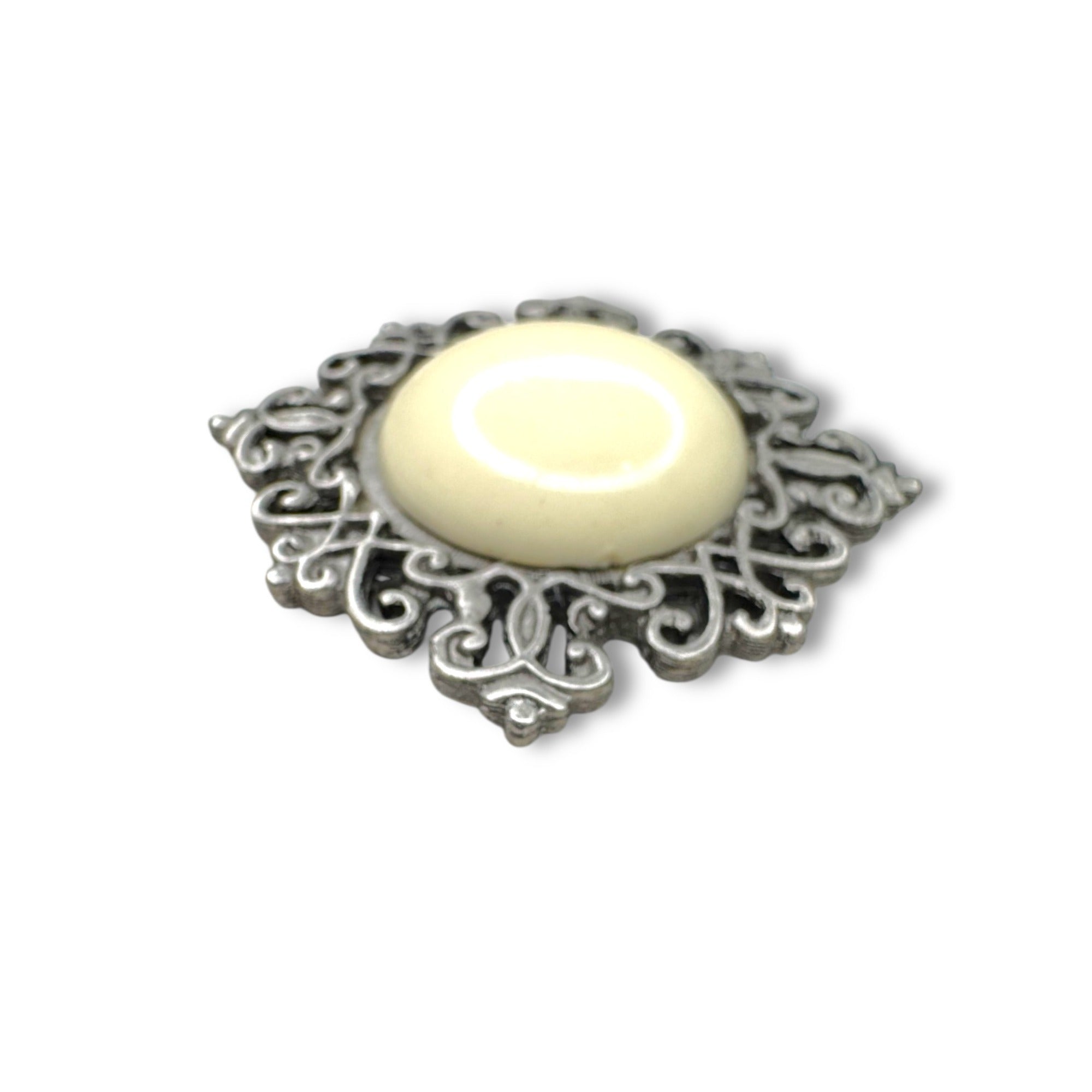 Kenneth Jay Lane Cream Acrylic Brooch Silver Tone KJL