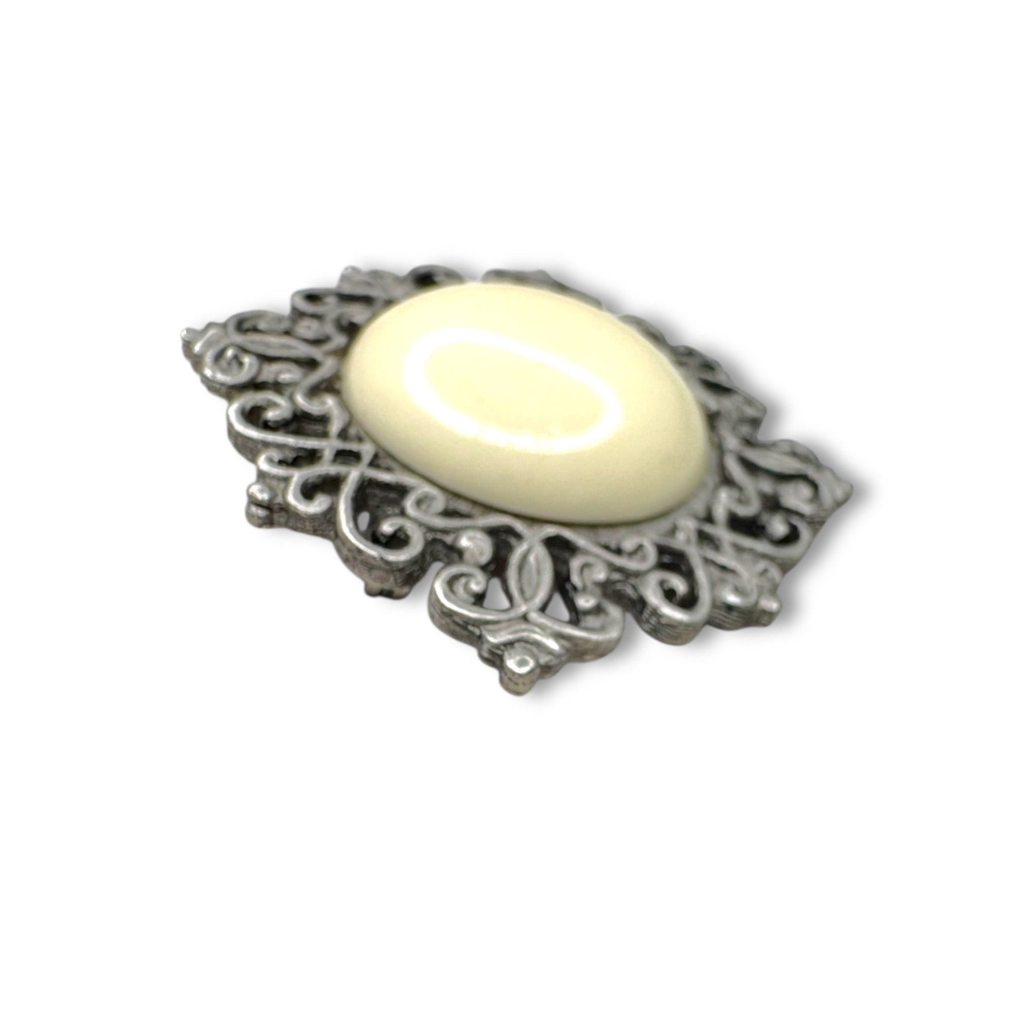 Kenneth Jay Lane Cream Acrylic Brooch Silver Tone KJL